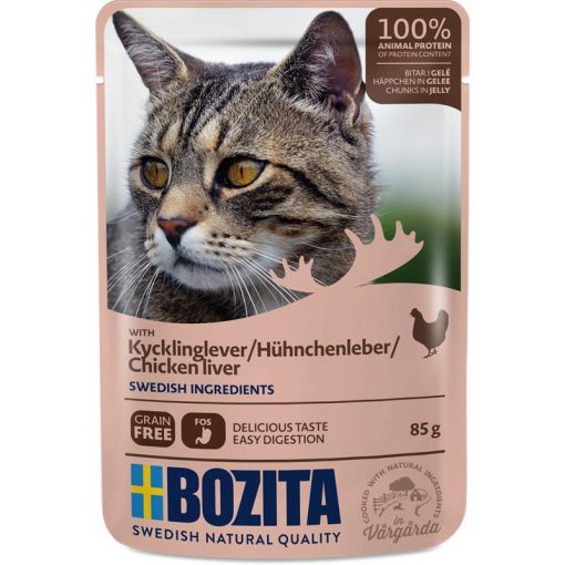 Bozita Cat Pouch Häppchen in Gelee mit Hühnchenleber 85g (Menge: 12 je Bestelleinheit)